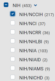 List of NIH Institutes and Centers from NIH RePORTER Filters list