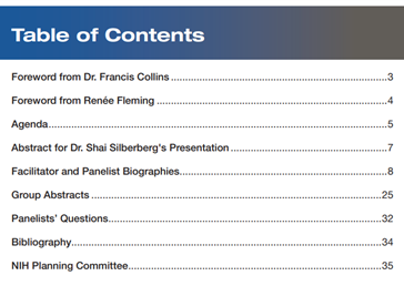 table of contents