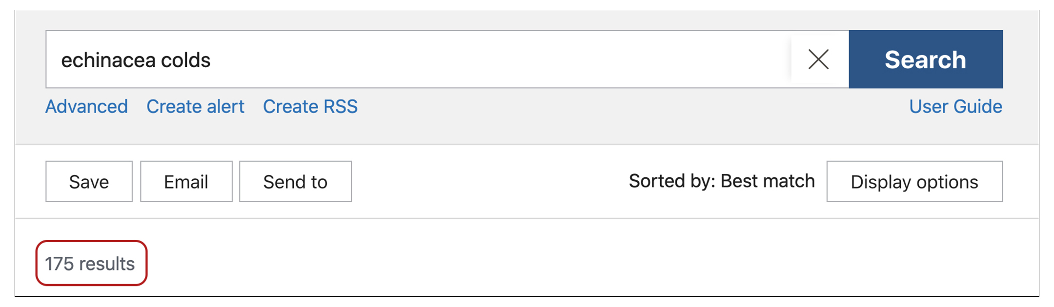 Image of PubMed search with echinacea cold in the search bar