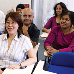 Class of medical students paying attention to their teacher