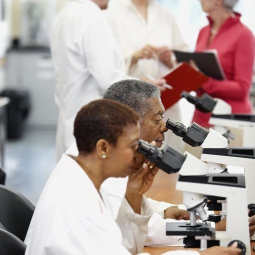 Female medical student in a classroom.