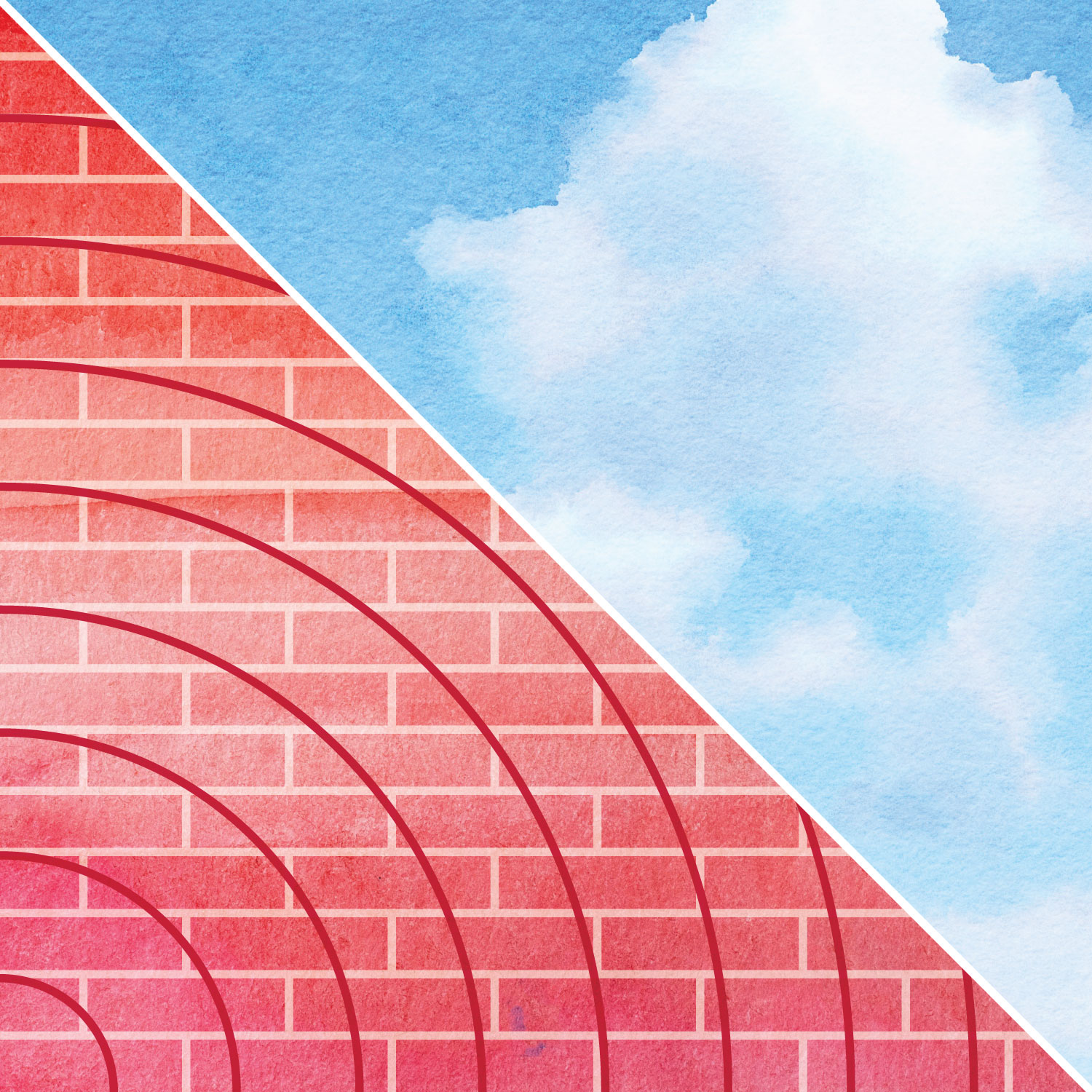 Illustration of a wall of pain and blue sky